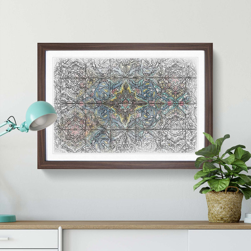 Floral Tiles in Abstract - Framed Print, 35cm H x 50cm W x 2cm D, Walnut
