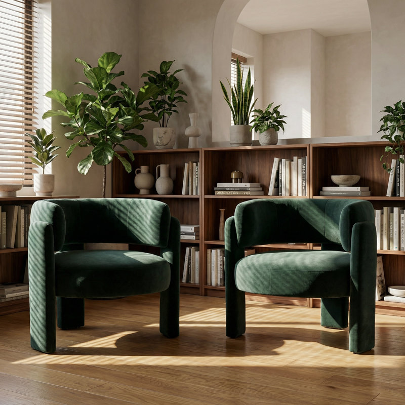 Chaise d'appoint demi-tonneau Mid-Century moderne (ensemble de 2, VERT), Vert
