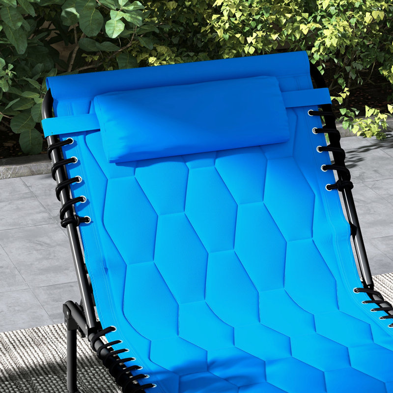 Chaise de plage pliante pliante - bleue avec 5 niveaux d'inclinaison, siège rembourré, poche latérale et pour la cour de bronzage