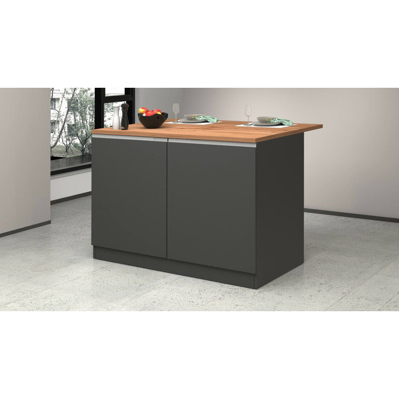 Myrlaine Wood Kitchen Island, Anthracite/Oak