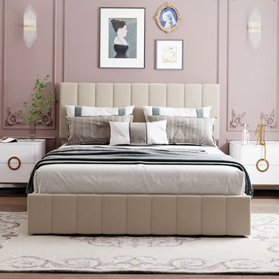 Lit plateforme tapissier avec rangement Alfie-Ray