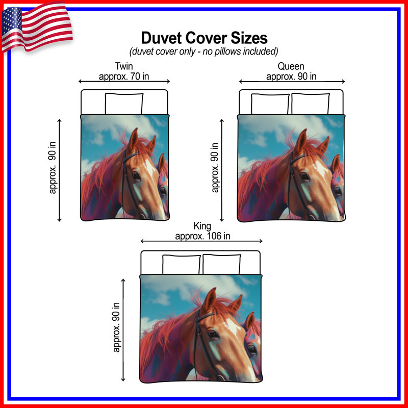 Housses de couette à motif de chevaux colorés, Très grand lit