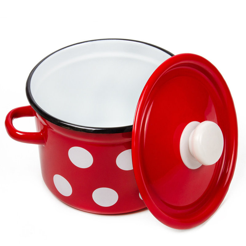 Polka Dot Enamel Soup Pot with Lid, 3.2 Qt.