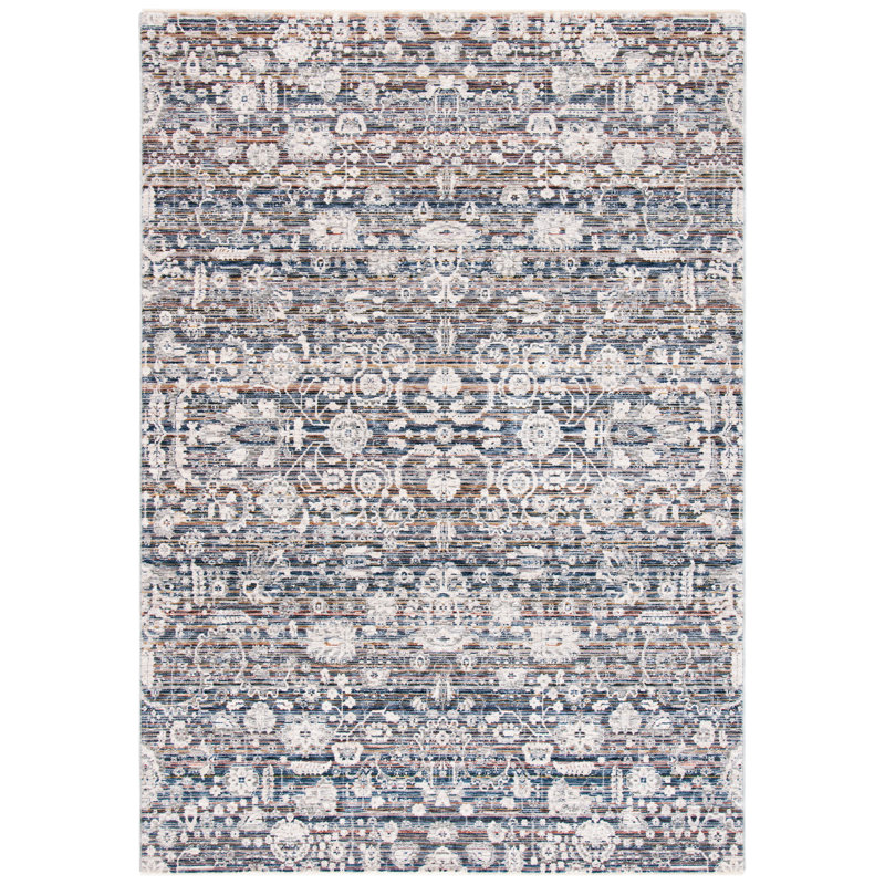 Tapis bleu clair / ivoire en polyester tissé à la machine Ralph Lauren Verona, Rectangle 3 pi x 5 pi