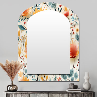 Composition de fleurs de couleur pastel botanique - grand miroir arche botanique, décor de miroir mural asymétrique bohème, impression d'art en métal