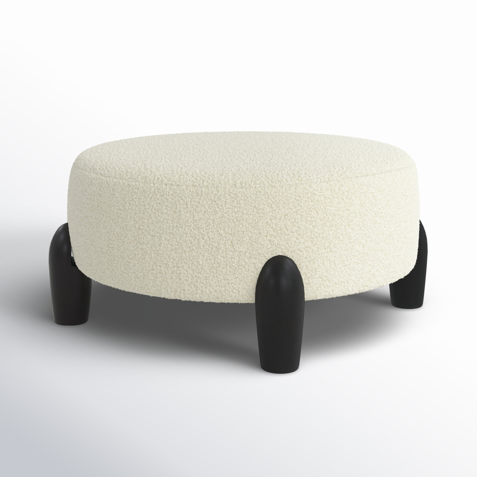 Geddes 30" Ottoman, Ivory Sherpa, Black