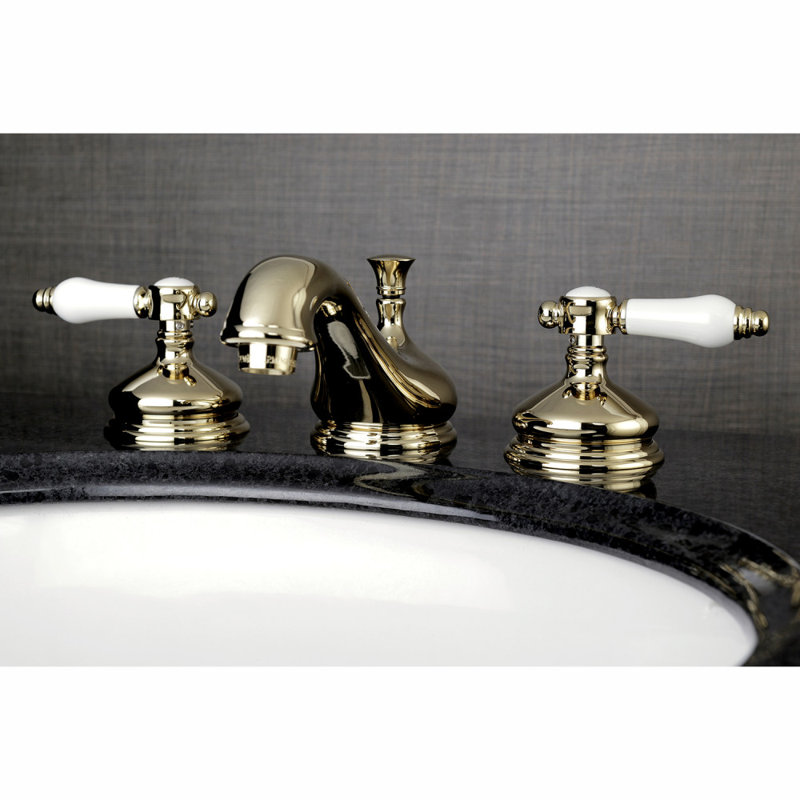 Kingston Brass Bel-Air Two-Handle 3-Hole Deck Mount Widespread Bathroom Faucet with Brass Pop-Up Drain, Polished Brass