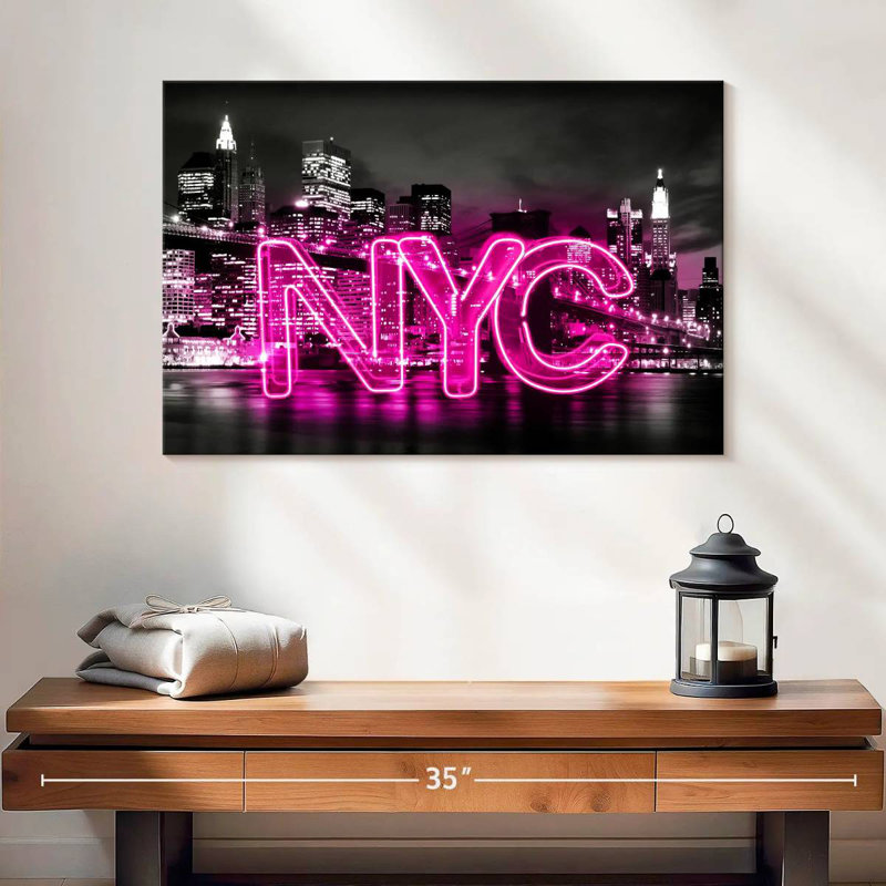 Sirci néon de New York, rose sur fond noir, H 24 po x l 36 po