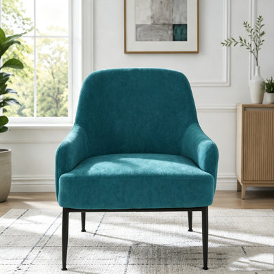 Velvet Accent Chair, Modern Upholstered Armchair with Metal Legs