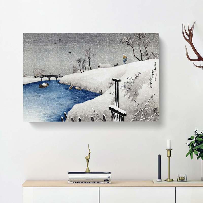 Snow On Ayase River by Takahashi Shotei - Wrapped Canvas Painting, 35cm H x 50cm W x 3cm D