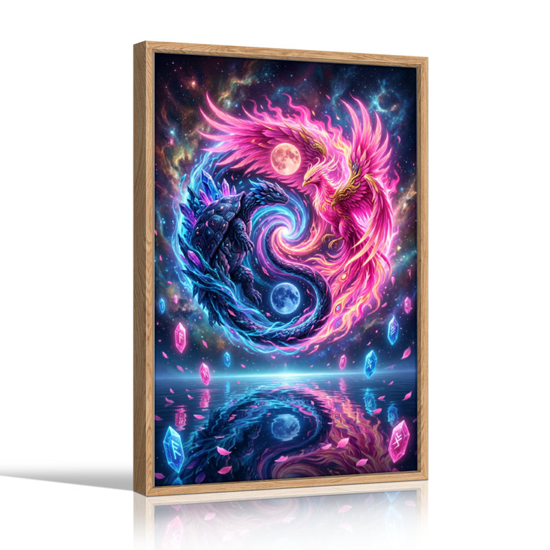 Ensemble de 1 tableau sur toile « Dragons cosmiques », 48"H x 36"W, Natural