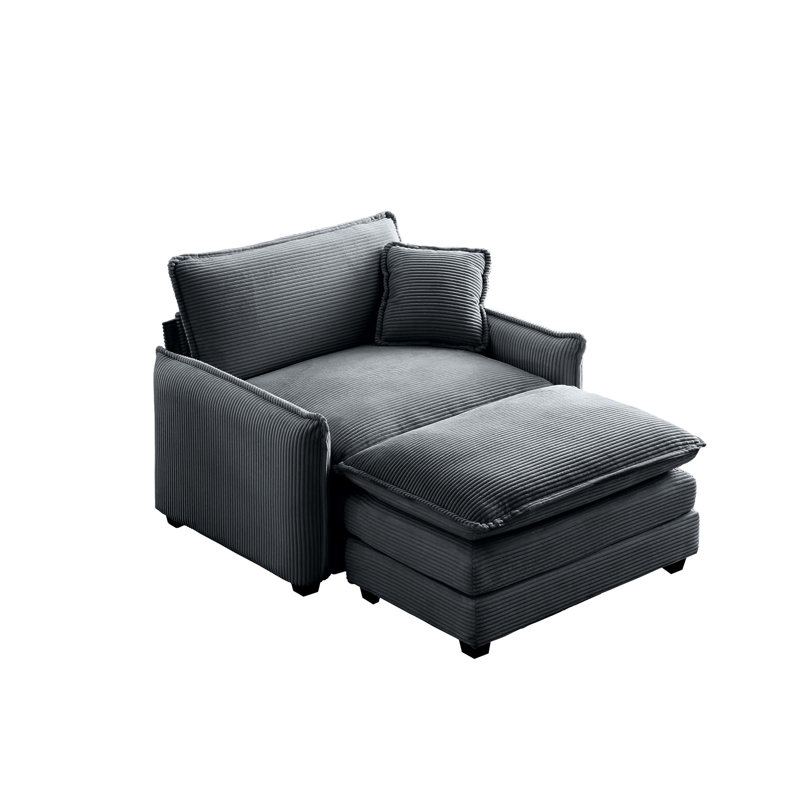 Siège profond simple avec velours côtelé gris et tabouret assorti, pour la chambre à coucher, aire de jeu club, conception simple et généreuse, doux au toucher, coussins en mousse viscoélastique double couche, amovible, velours côtelé,