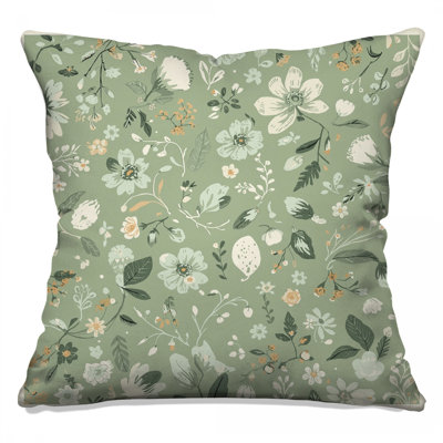 Green Floral Pattern Double Sided Throw Pillows
