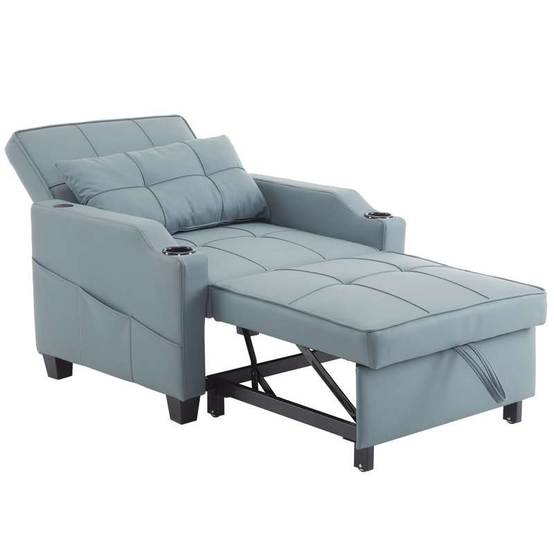 Hosie Faux Leather Accent Chair, Gray Blue Polyester