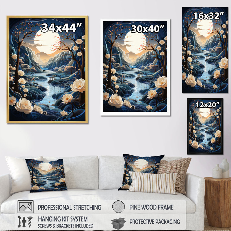 Winters Reflection Papercut I - Paysages, art mural, salon, H 20 po x l 12 po, Cadre flottant blanc