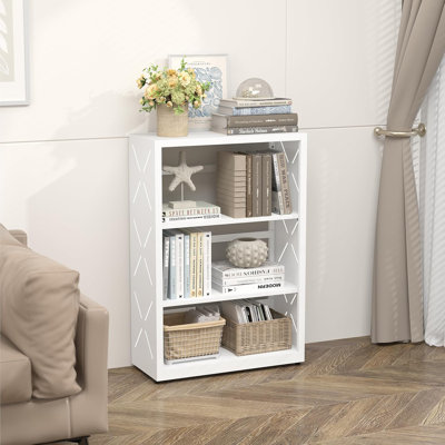 3 Tier Small Bookcase, Metal Bookcase with 2 Adjustable Shelves, White Display Storage Shelves for Home Office, Living Room