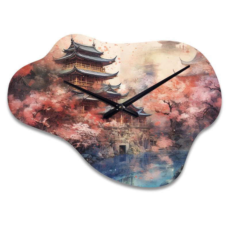 Paysage du Japon, soleil levant V - horloge murale en métal avec nuage japonais, impression traditionnelle asymétrique, Petit