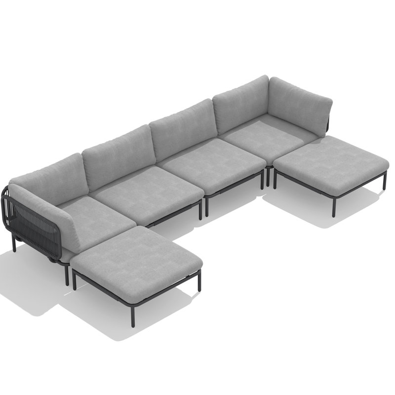 Canapé modulaire d'extérieur en métal avec coussins, Coussin gris / cadre noir