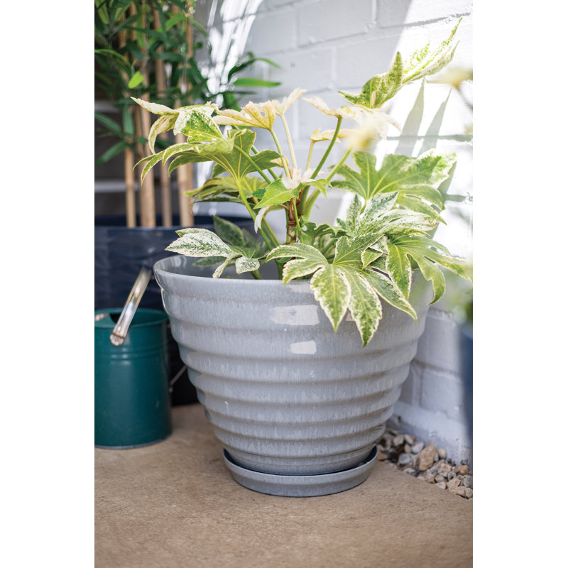 Norval Lightweight Recycled Plastic Garden Pot Planter Vale Planter with In-Built Saucer - L40 x W40 x H30 cm, Grey