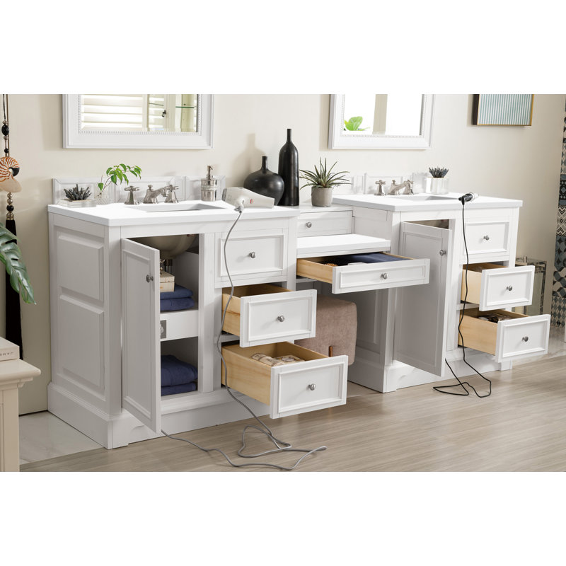 De Soto 94''  W Double Vanity, Carrara White, Bright White