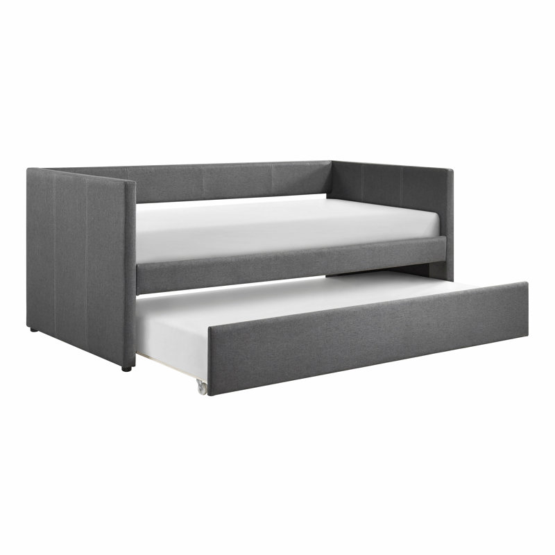 Lit de jour 1pc avec tissu d'ameublement en bois et tissu d'ameublement moderne, Gris foncé