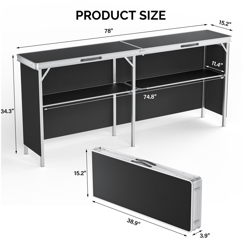 Rectangular Aluminum Patio Folding Bar Table, Black