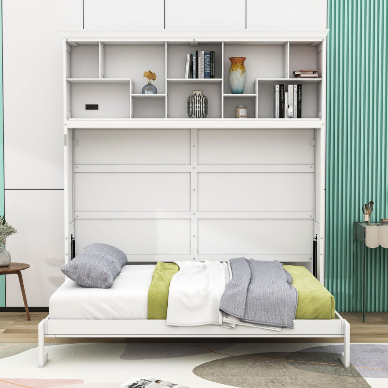 Grand lit escamotable avec armoire Aroara, Blanc