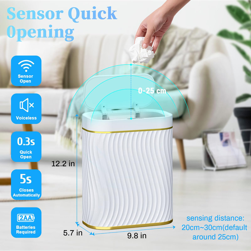 Petite poubelle de salle de bain avec couvercle automatique sans contact, Blanc