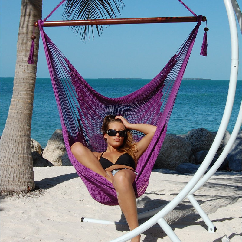 Grande chaise hamac en polyester style caribéen Travis, Mauve
