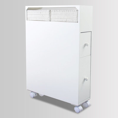 White Slim Rolling Bathroom Storage Cabinet