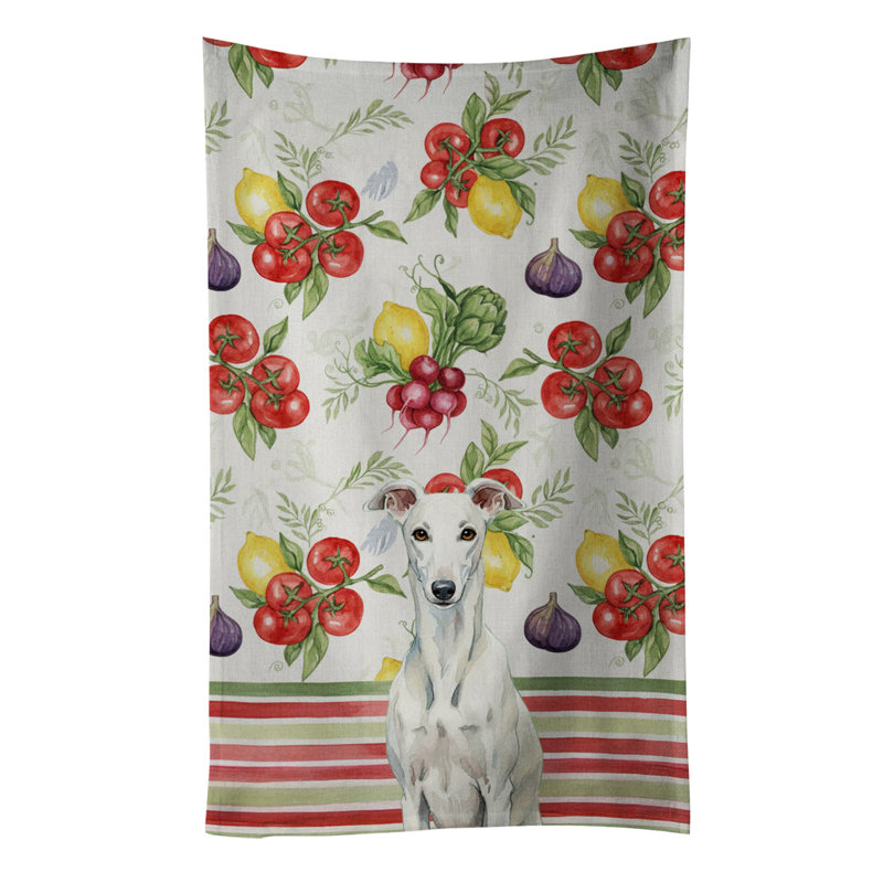 White Greyhound Vegetables Kitchen Towel, White Greyhound