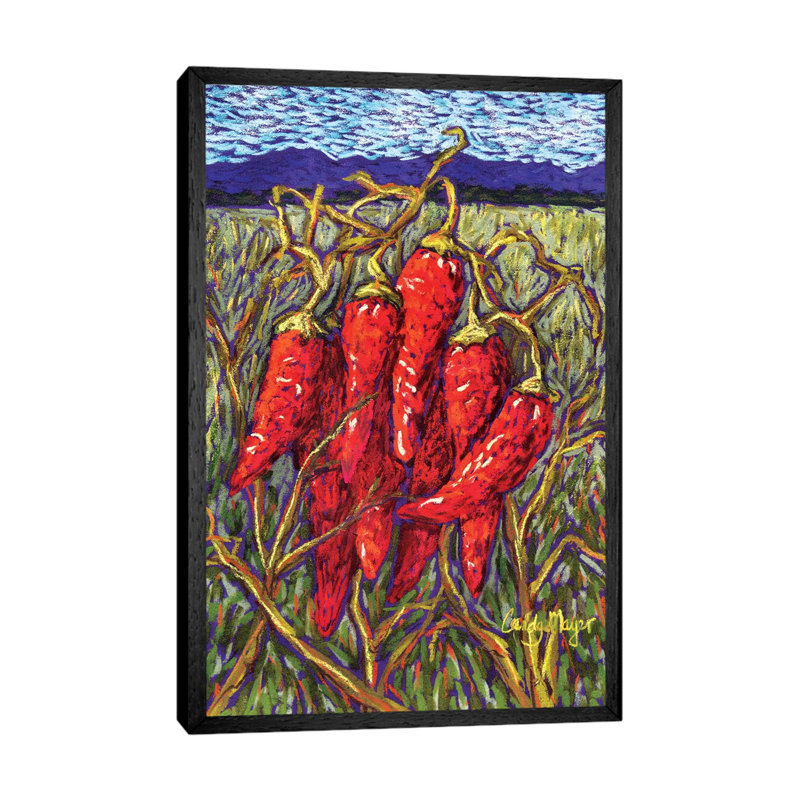 Chiles in Pastel 1 Piece Painting on Canvas, 66.04cm H x 20.32cm W x 3.81cm D, Black Framed Canvas