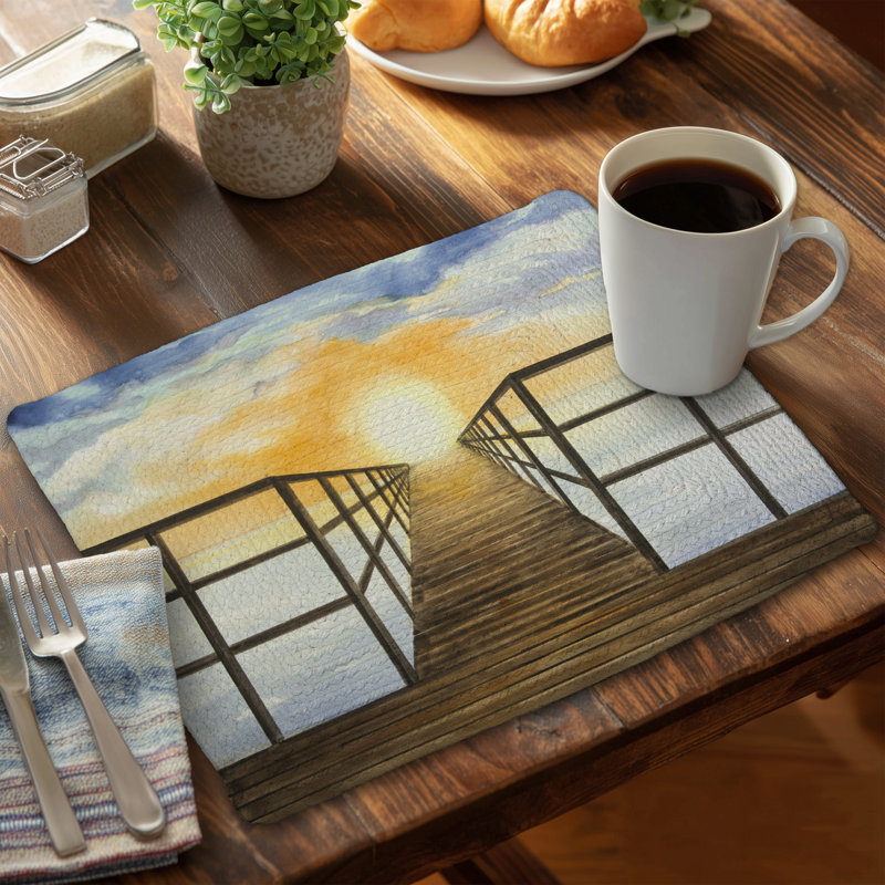 Coucher de soleil sur la mer | Napperon en polyester tressé jaune mer