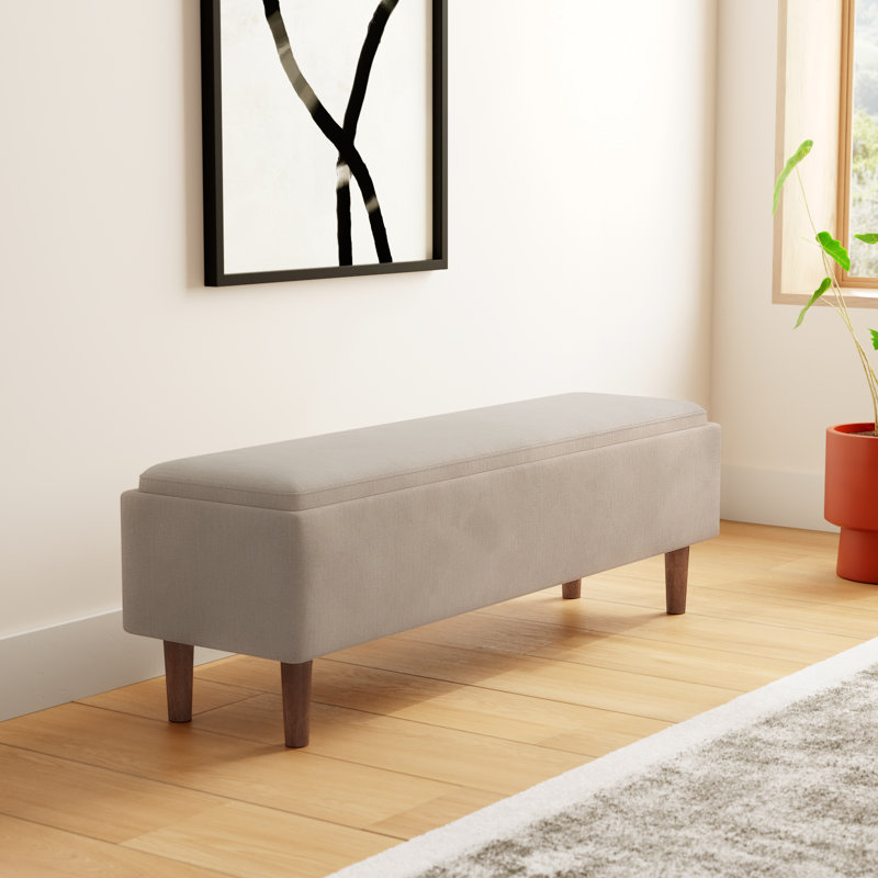 Rama Basketweave Upholstered Storage Bench, Honeycomb Taupe Chenille