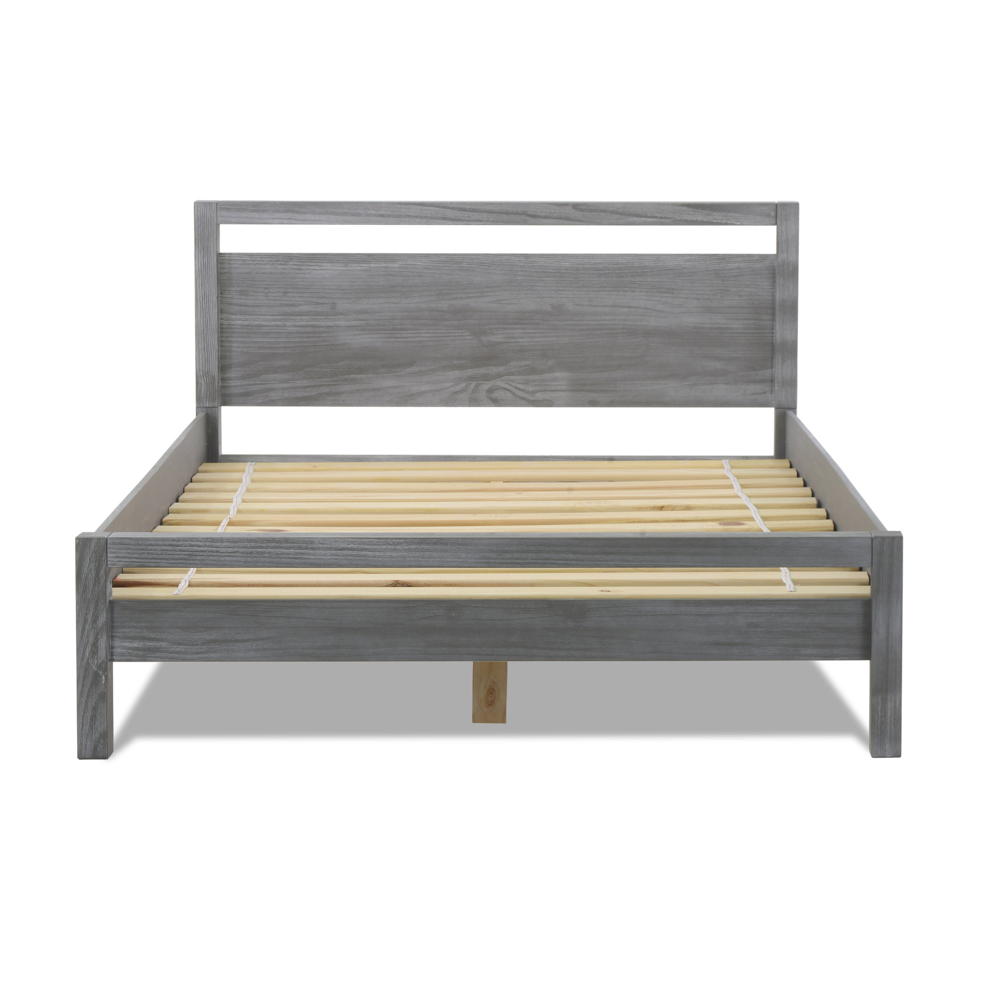 Loft Solid Wood Panel Bed, Brushed Gray, Full