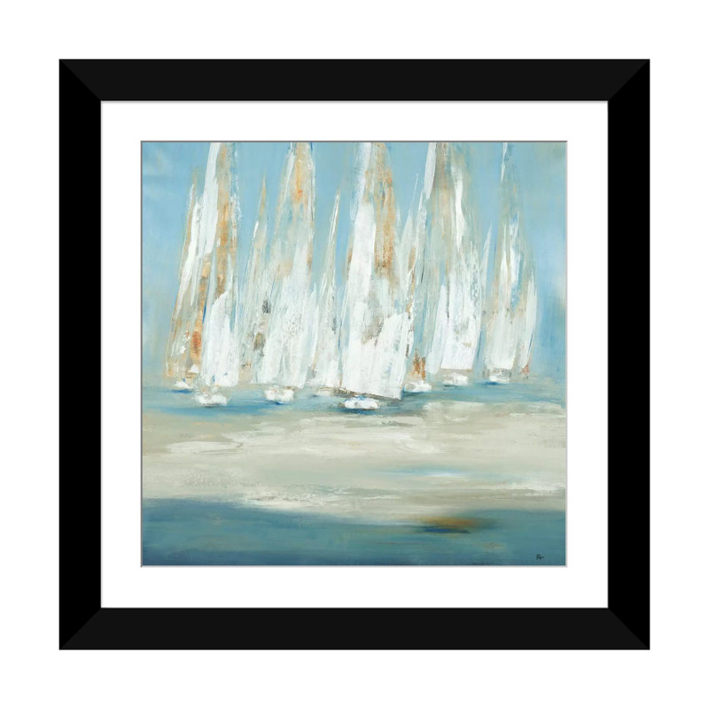 « regatta », reproduction sur toile, H 16 po x l 16 po x P 1 po, Papier d'art encadré noir, Blanc
