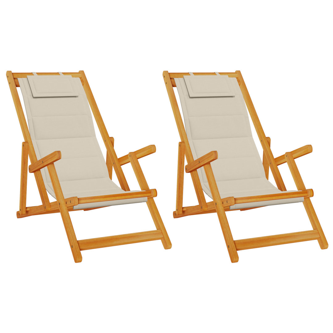 Beach Chair with Cushion Folding Solid Acacia Wood Garden Lounge Patio