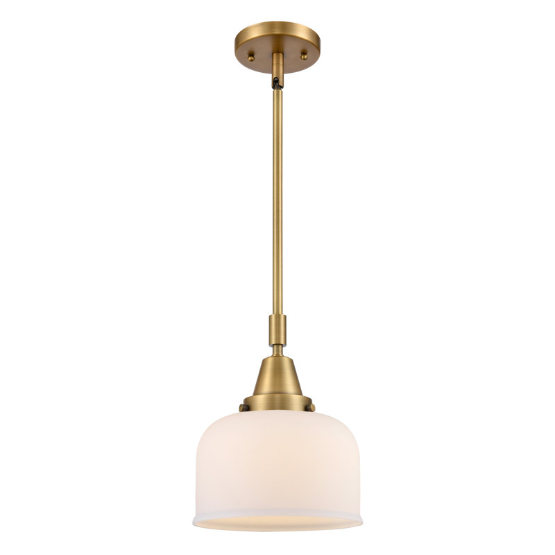 Luminaire suspendu 1 lumière à une cloche, Blanc mat, H 44,12 po x l 8 po x P 8 po, Laiton brossé