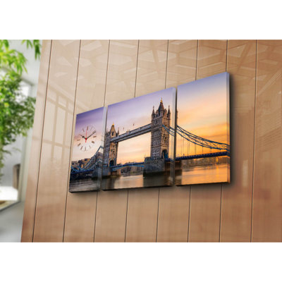 Horloge murale élégante en toile décorative (3 pièces), 33,5 po x 17,7 po | Toile 100% suède avec cadre 100% bois (épaisseur: 1,2 po) | Décoration élégante pour le salon et le bureau, design unique et horloge