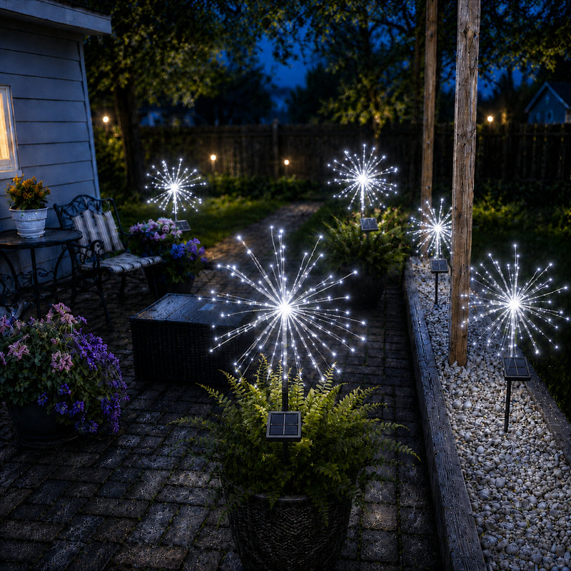 8 Modes Solar Firework Lights Outdoor Waterproof 120 LED Garden Landscape Lights for Holiday Decor, White