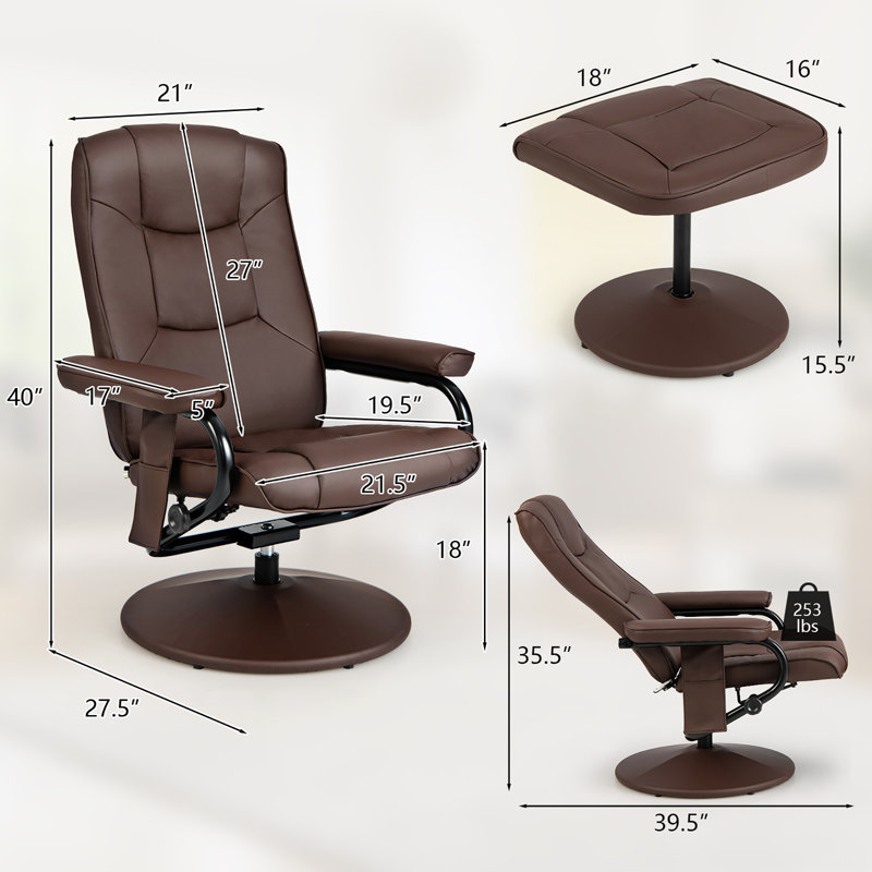 Fauteuil inclinable ergonomique 31,5 po en similicuir, Brun, Similicuir brun