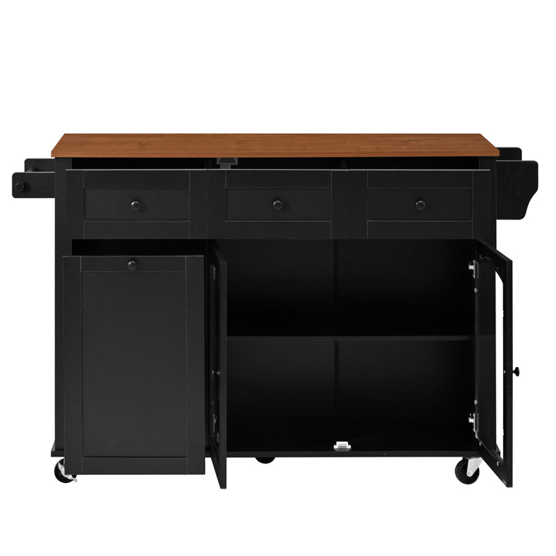 Îlot de cuisine mobile de 54,2 pouces, Black