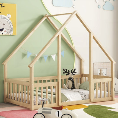 Lit simple en bois avec clôture et garde-corps - Aucun sommier requis, robuste et durable
