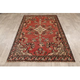 Tapis unique en laine noué à la main style Mahal des années 1930 de 4 pi 3 po x 6 pi 4 po rouge Caitylyn