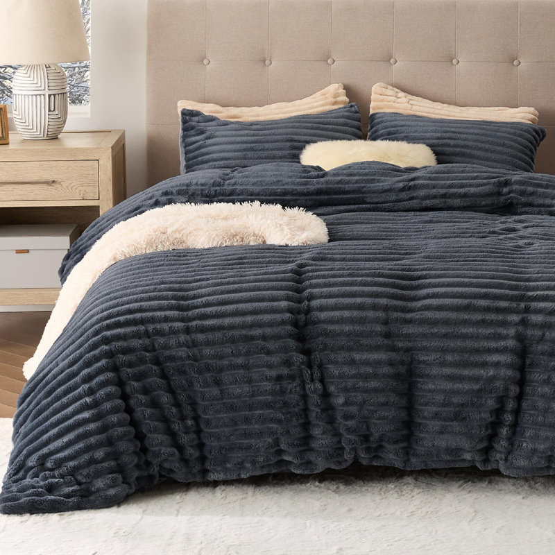 Ensemble de housse de couette Litsure, Housse de couette grand et 2 taies d'oreiller stan, Gris foncé
