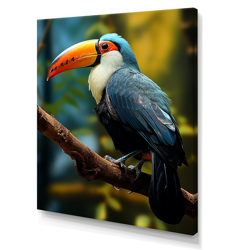 Bleu et blanc, jungle tropicale toucan, Toile tendue, H 20 po x l 12 po x P 1 po