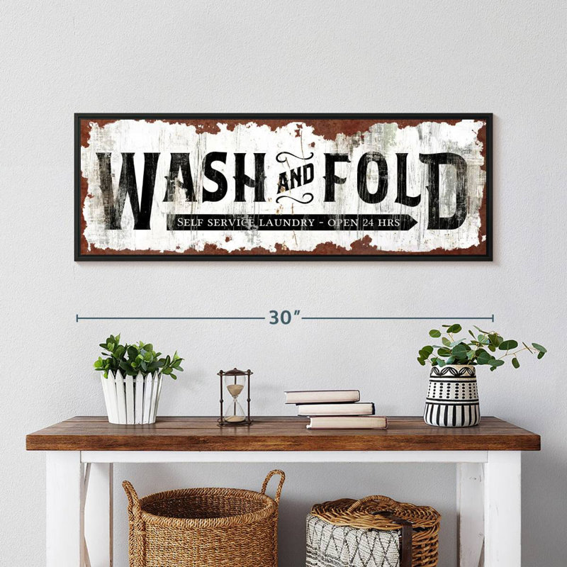 Ancienne affiche murale Wash and Fold, Cadre flottant noir, 31 po x 11 po