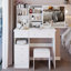 Table de meuble-lavabo de 37 po avec tiroir à gauche, tabouret rembourré, très grand miroir coulissant, rangement multi-couches à grande capacité pour une utilisation pratique et tendance dans les grands espaces-1055088403