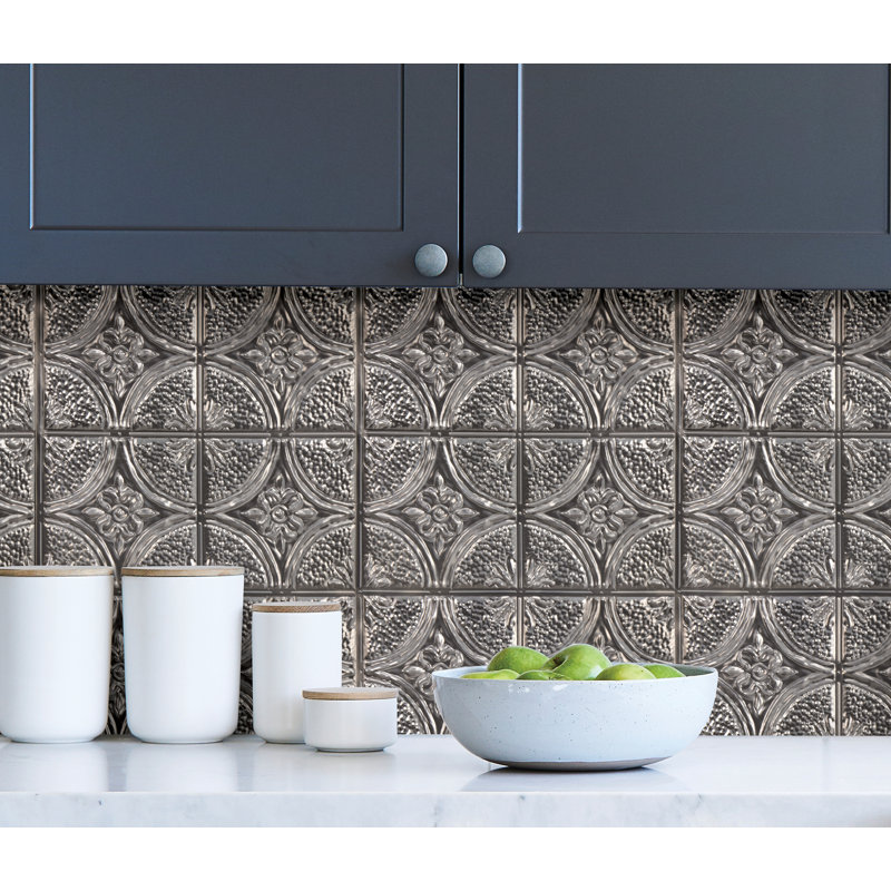 Camden 10'' W x 10'' L Vinyl Peel and Stick Mosaic Tile, Antique Silver