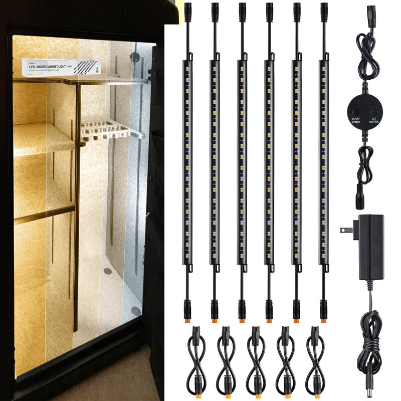 Ensemble de barres lumineuses enfichables sous l'armoire, lumière sécuritaire pour les armes à feu, 6 barres DEL 12 po avec interrupteur, 5 températures réglables blanches